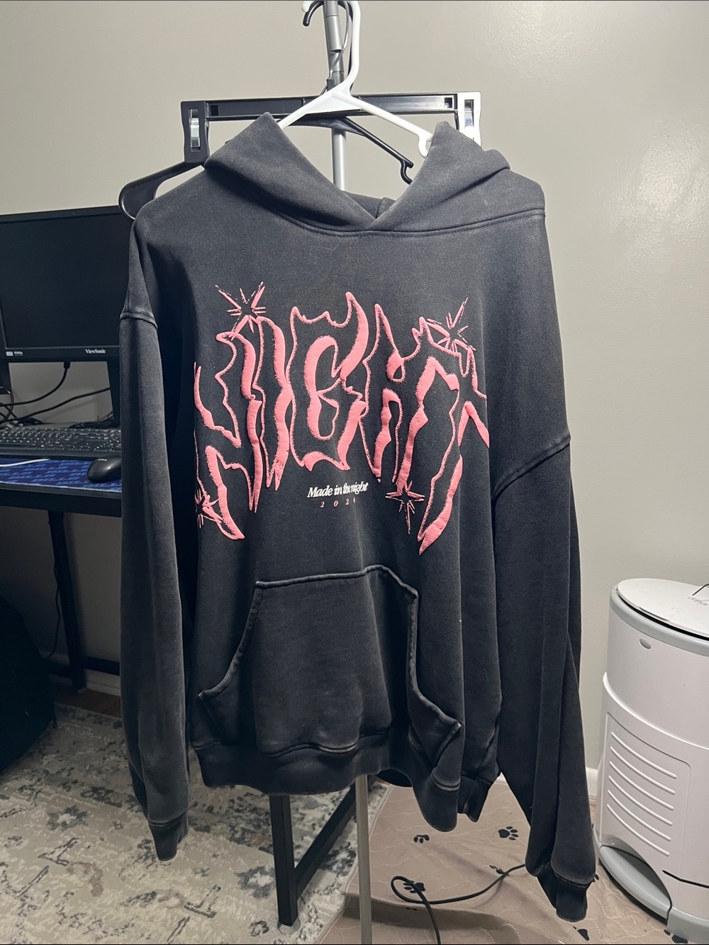 NWOT Pacsun Night Lab Black Hoodie Sweater with Pink Graphic